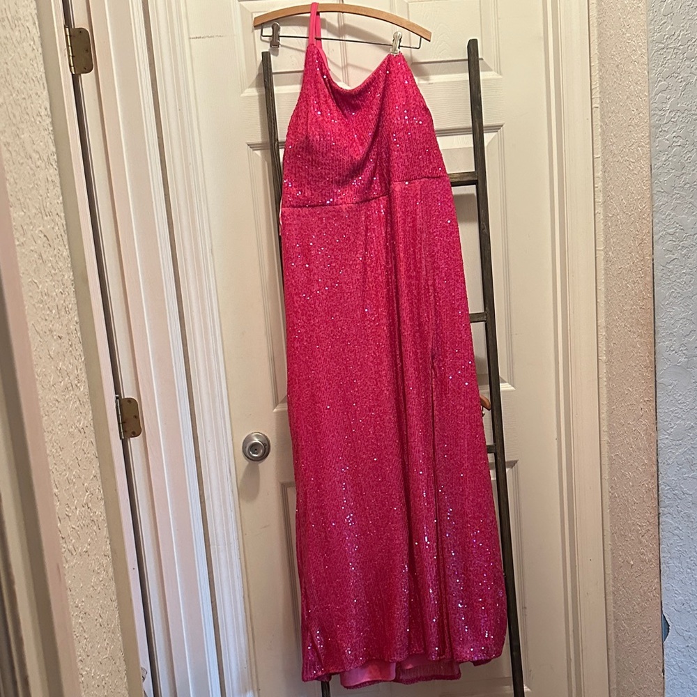 Sparkling Hot Pink One Strap Prom